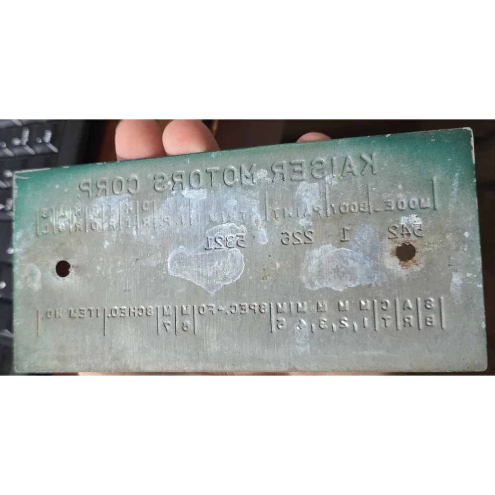 1954 Kaiser Motors Corp Manhattan Data Plate Body Tag